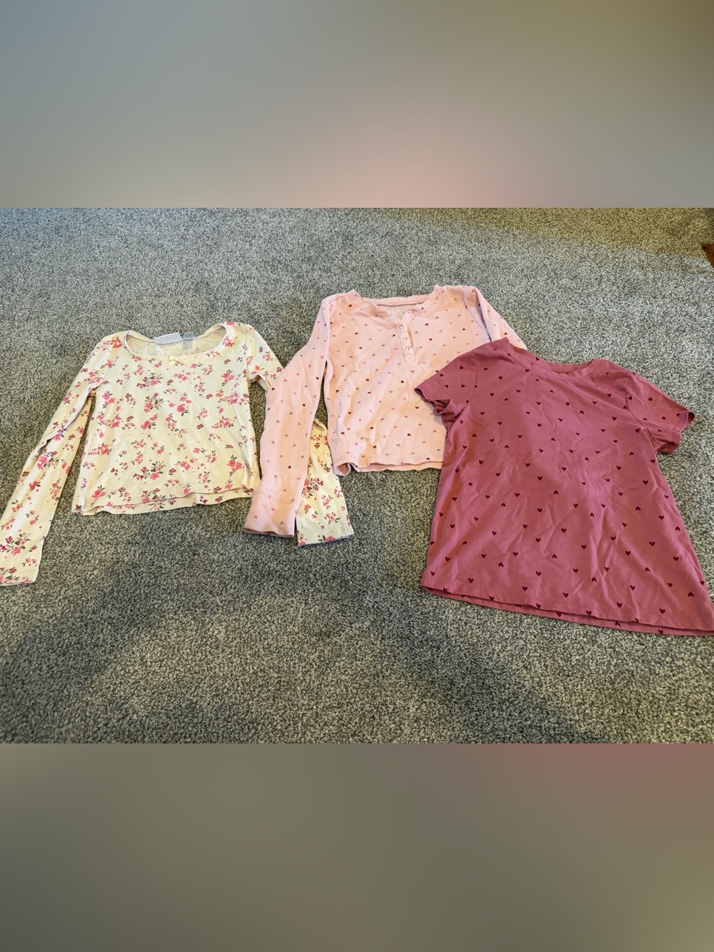 The Children's Place Pink & Rose Heart and Floral Long Sleeve Tops - Set of 3